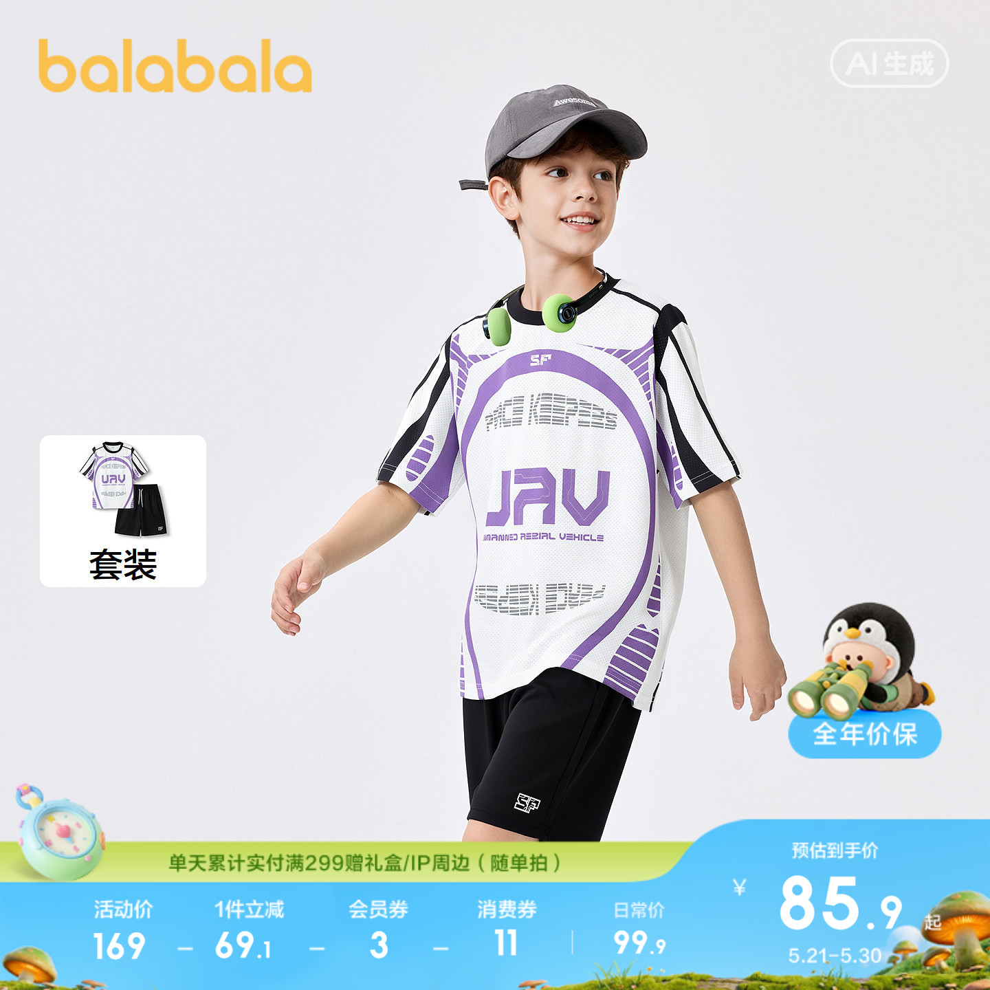 巴拉巴拉儿童短袖套装2026休闲童装夏季男两件套轻薄时尚百搭洋气