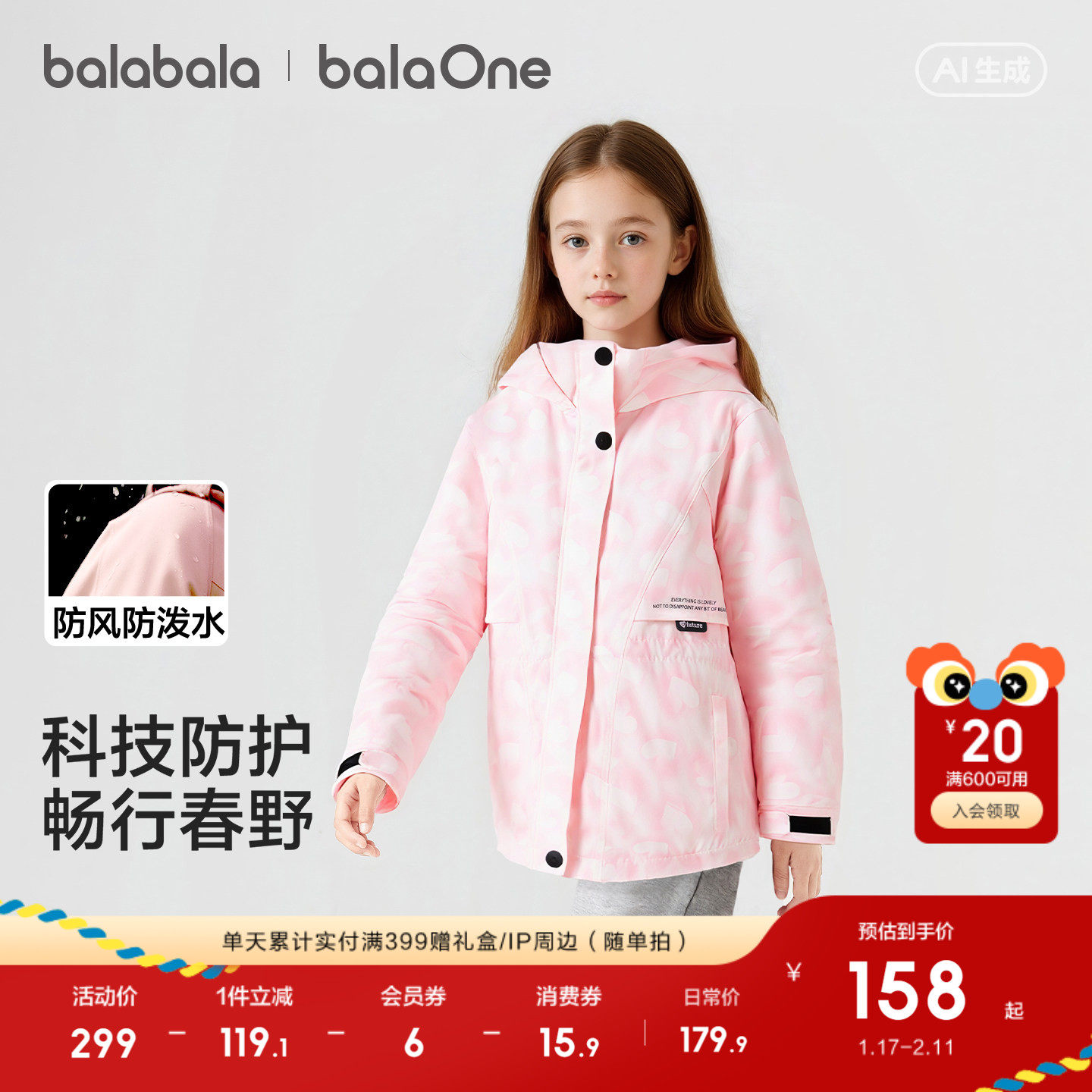 巴拉巴拉童装女童外套儿童软壳衣春装晕染防护便服连帽甜美时尚潮,童装/婴儿装/亲子装,普通外套,淘宝优惠券,粉丝福利购,淘宝优惠卷