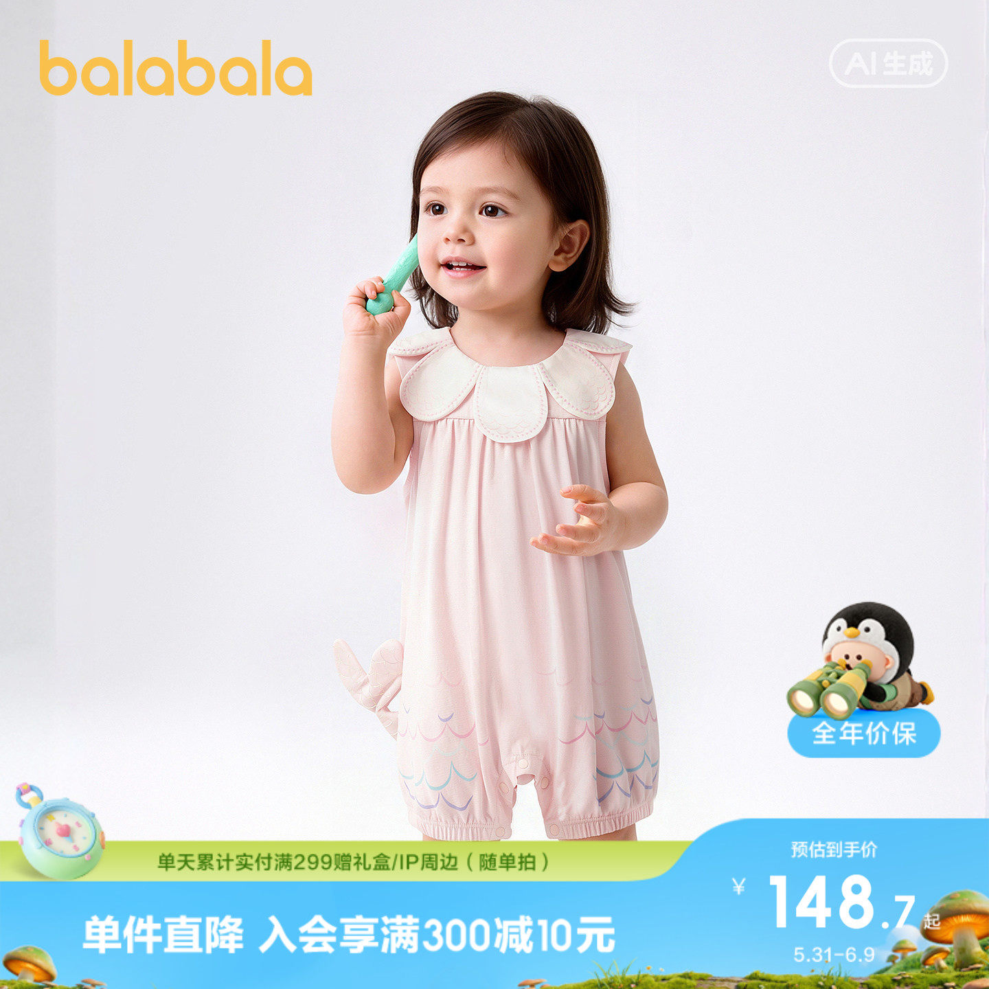 【商场同款】巴拉巴拉童装宝宝儿童连体衣婴儿抱衣哈衣2026新夏装