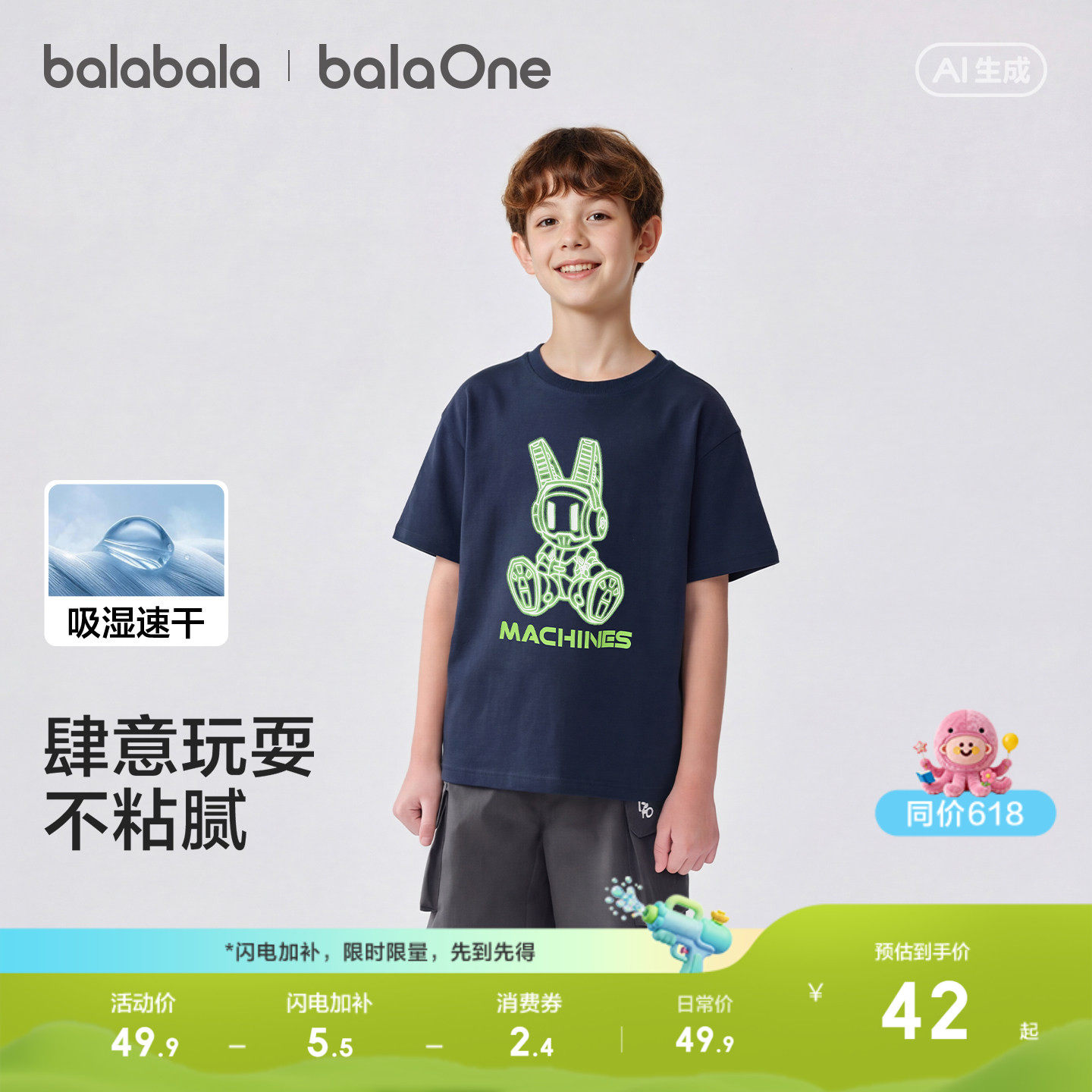 巴拉巴拉男童短袖t恤儿童2026新款夏装潮酷印花休闲上衣吸湿速干
