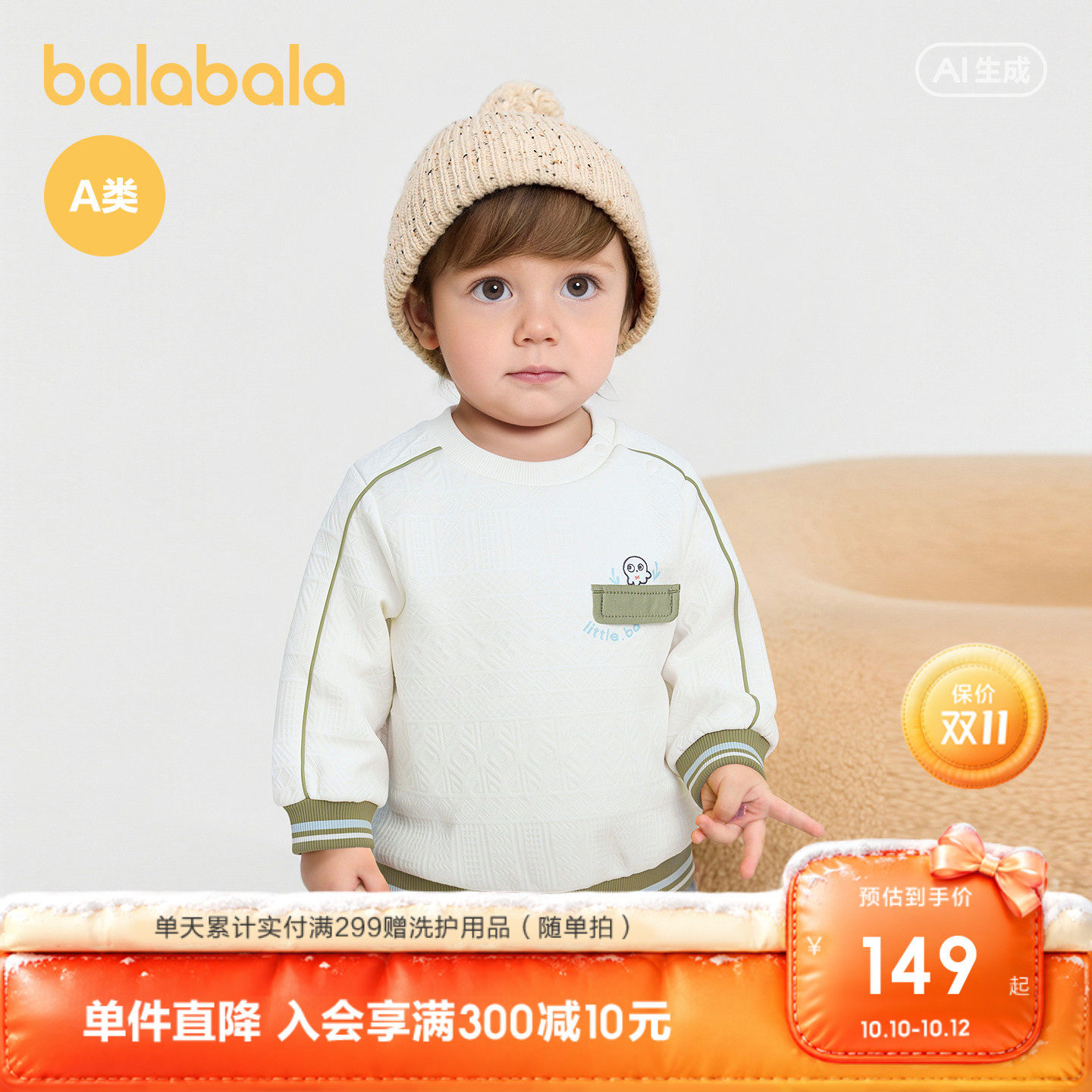 【商场同款】巴拉巴拉童装宝宝卫衣婴儿衣服男童上衣2026新款冬装