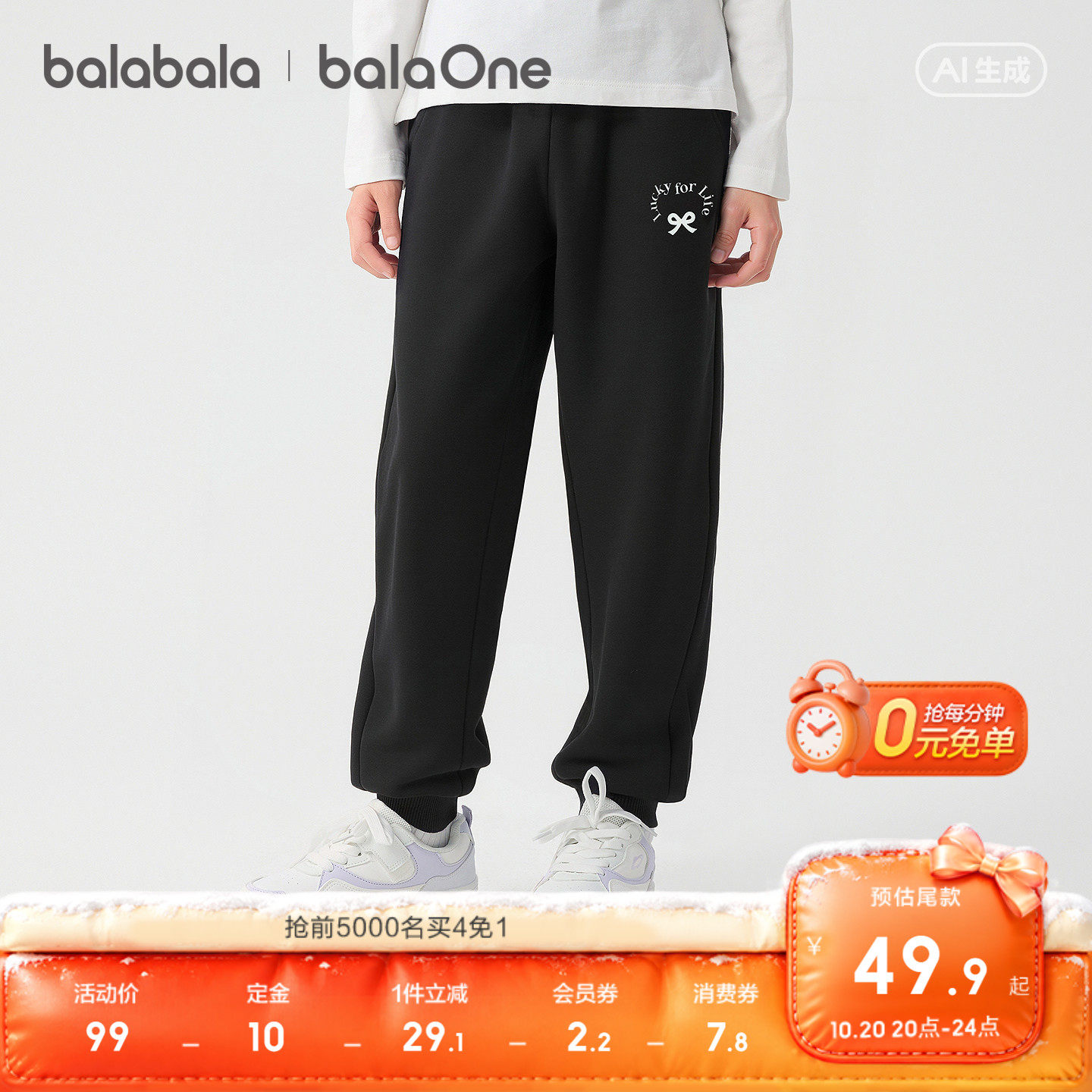【balaOne】巴拉巴拉童装儿童裤子女童长裤2026新款秋束脚裤百搭