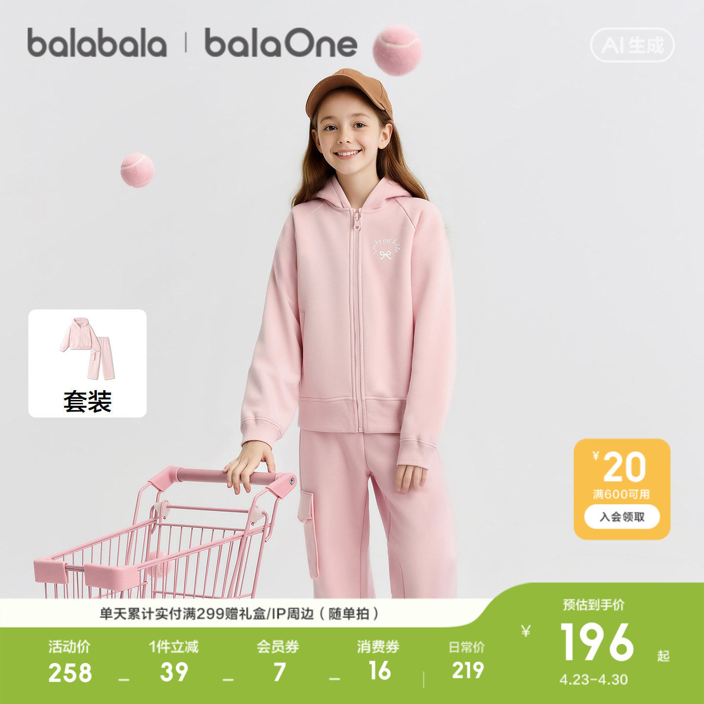 【balaOne】巴拉巴拉童装儿童套装女童2026新款春装休闲两件套潮