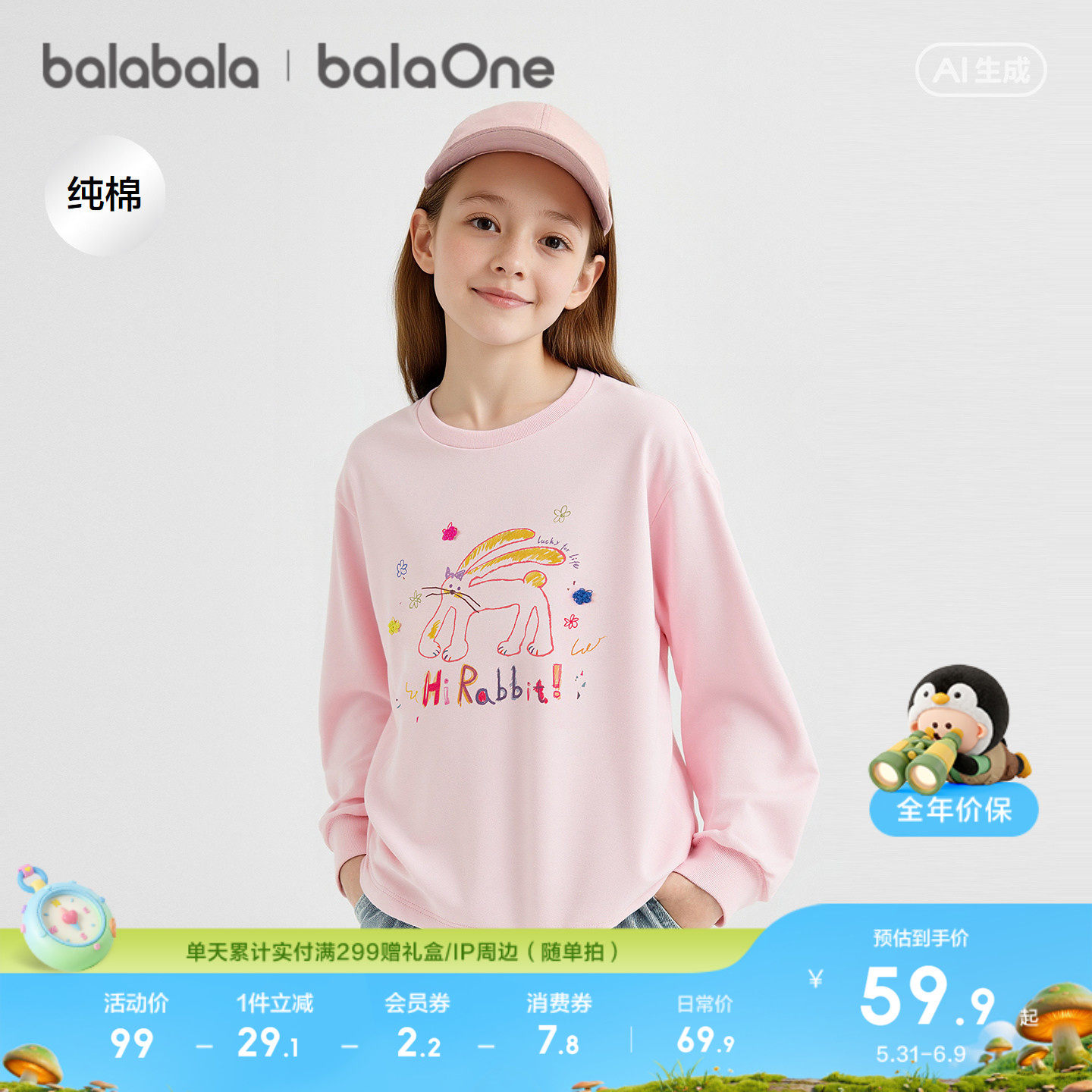 巴拉巴拉童装儿童长袖t恤女童打底衫2026春季新款纯棉衣服上衣潮