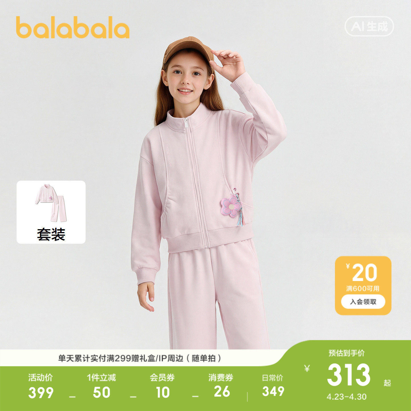 巴拉巴拉童装儿童套装两件套女童甜美2026新款春装吸湿排汗休闲潮