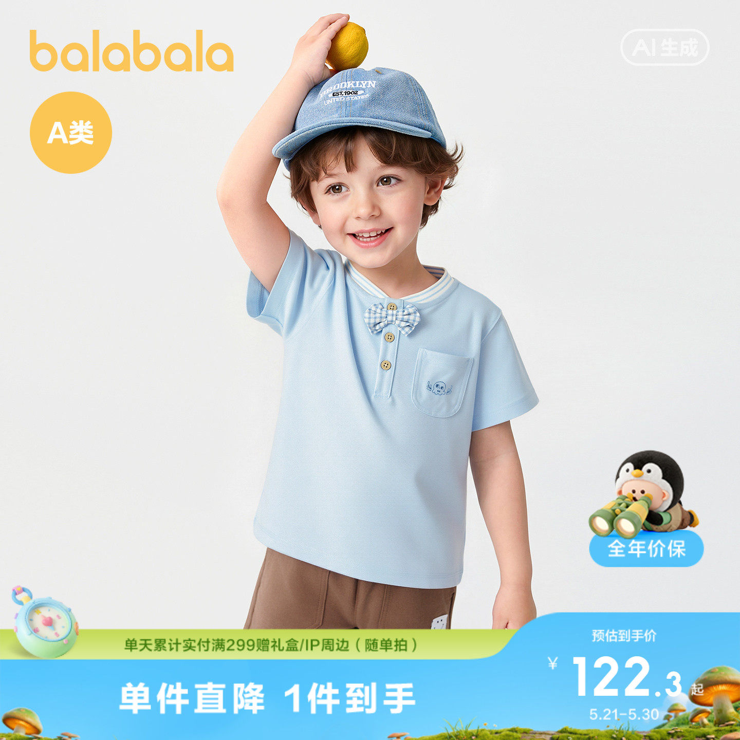【商场同款】巴拉巴拉儿童短袖t恤男童2026新款婴儿宝宝上衣夏季
