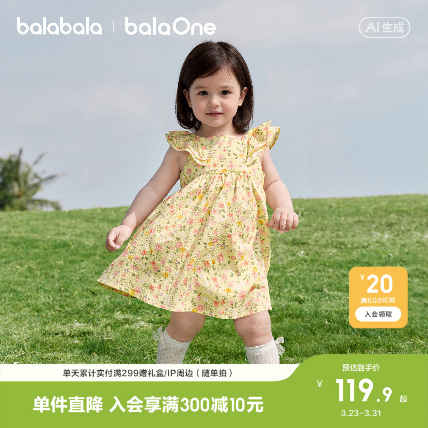 巴拉巴拉宝宝裙子婴儿连衣裙2026清凉透气风荷叶边法式碎花公主裙