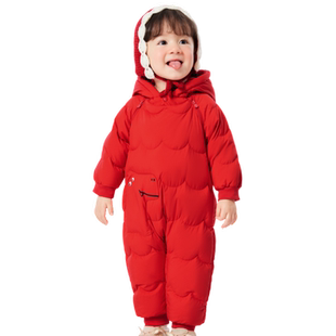 巴拉巴拉婴儿连体衣宝宝羽绒服冬装2025新款外出拜年服红色保暖萌