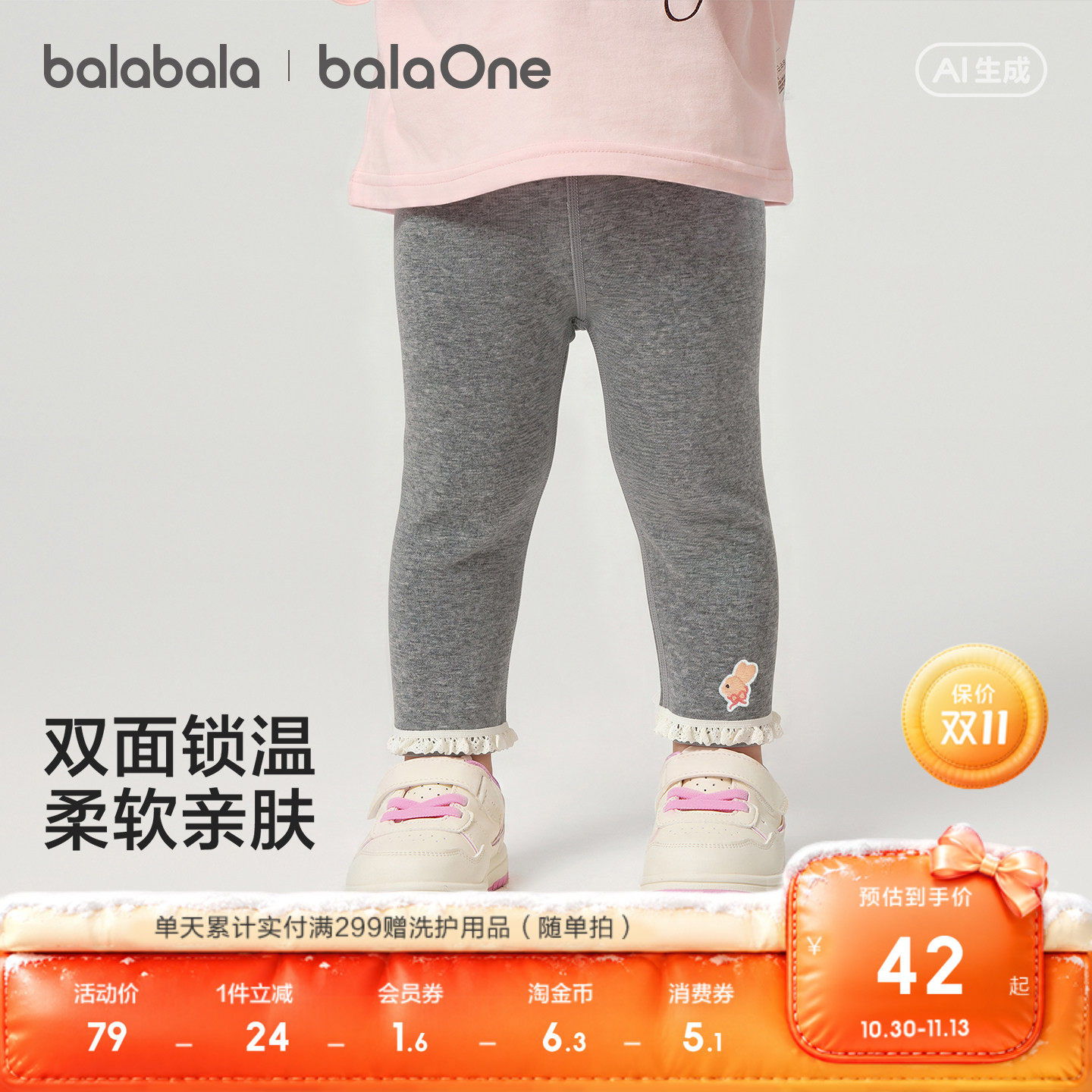 巴拉巴拉童装儿童打底裤加绒宝宝婴儿长裤男童女童2026秋冬装裤子