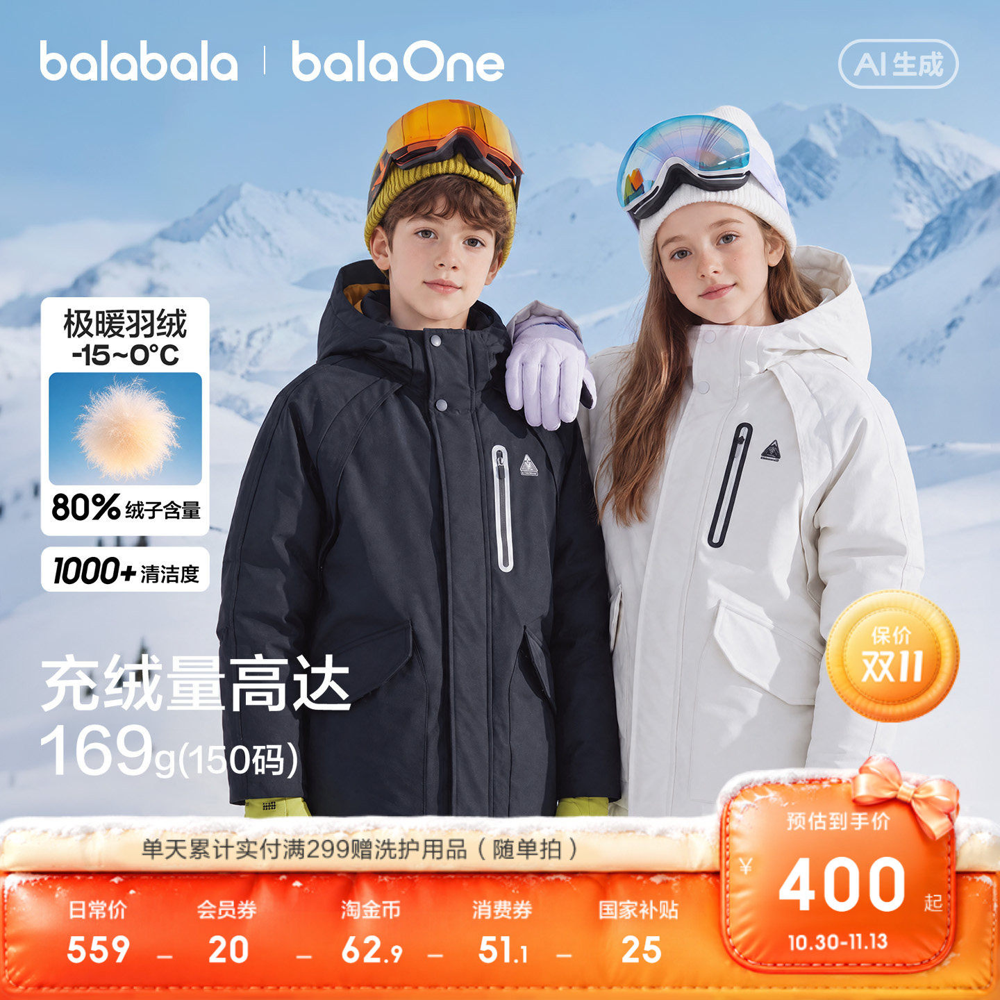 巴拉巴拉童装儿童羽绒服男童女童外套2026儿童冬装中大童宝宝上衣