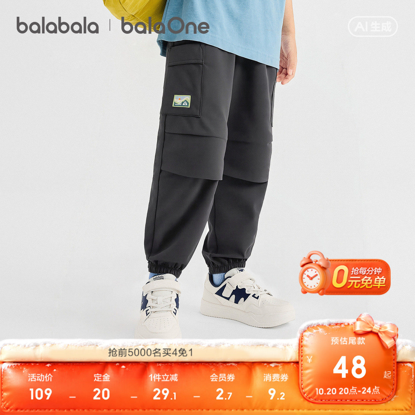 【balaOne】巴拉巴拉童装儿童裤子男童女童长裤2026新秋装伞兵裤