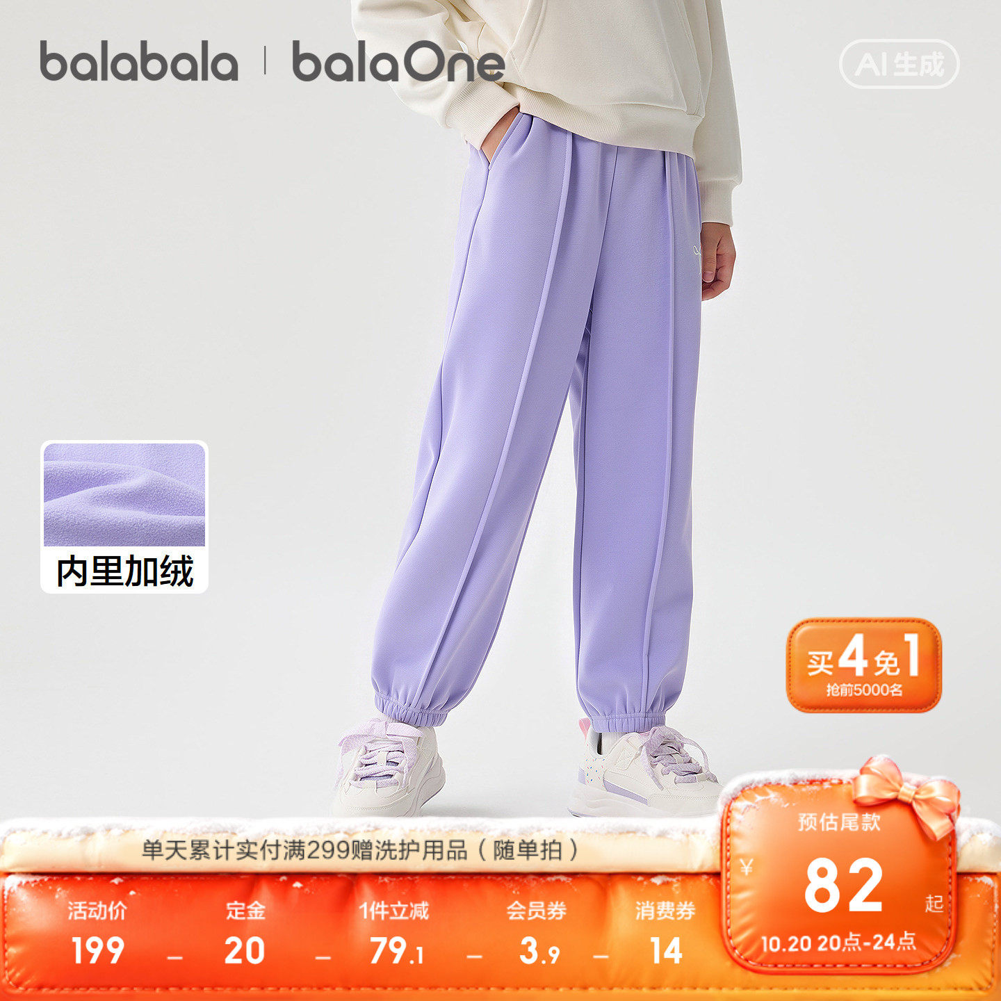 【balaOne】巴拉巴拉童装宝宝加绒裤子儿童女童2026新款冬装保暖