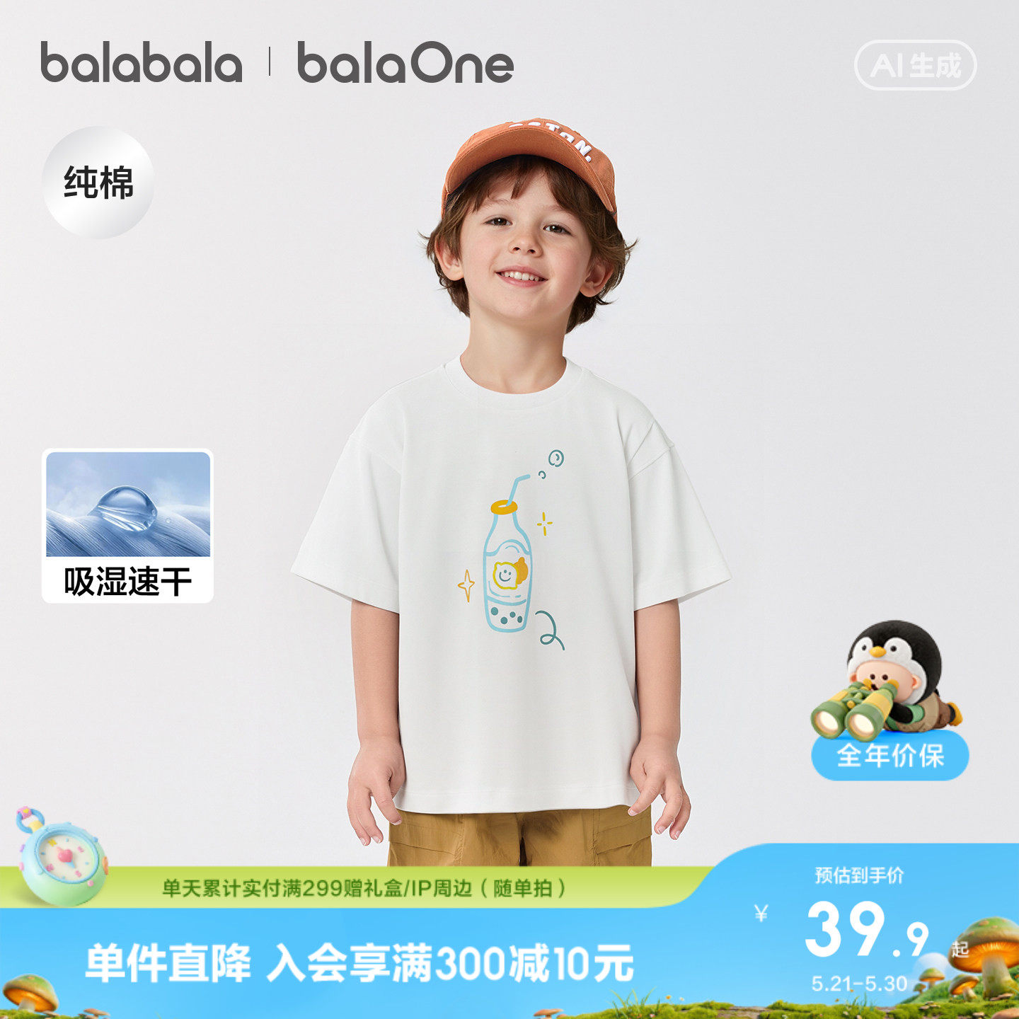 巴拉巴拉童装儿童短袖t恤男童女童夏装新款婴儿宝宝衣服速干上衣
