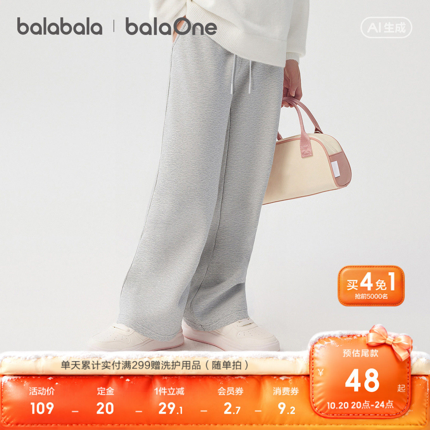 【balaOne】巴拉巴拉童装儿童裤子男童女童2026新款春秋宝宝长裤