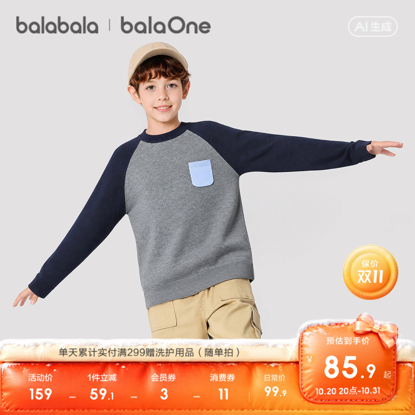 【balaOne】巴拉巴拉童装儿童毛衣男童2026新秋冬装中童毛衫打底