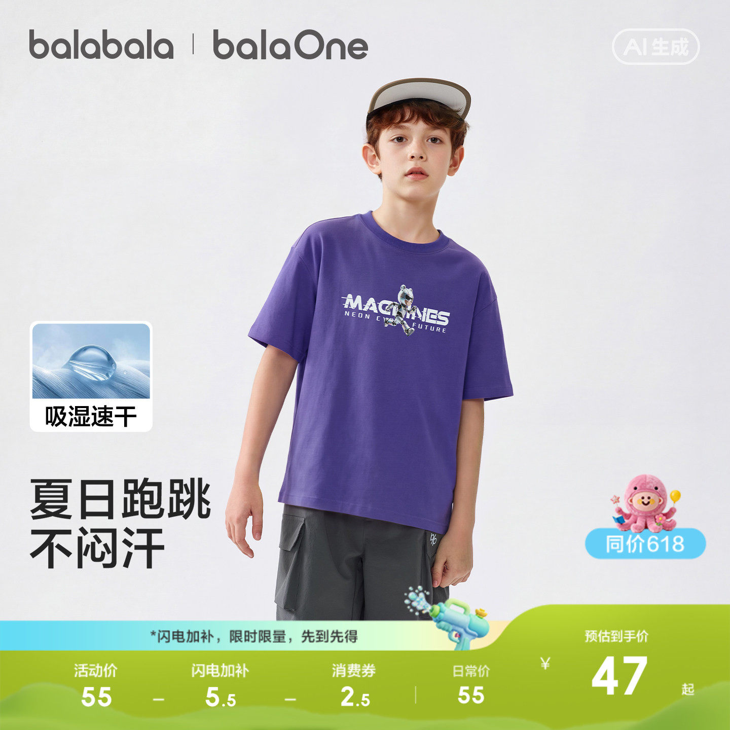 巴拉巴拉童装儿童短袖t恤2026新款夏男童上衣速干打底衫时尚潮酷