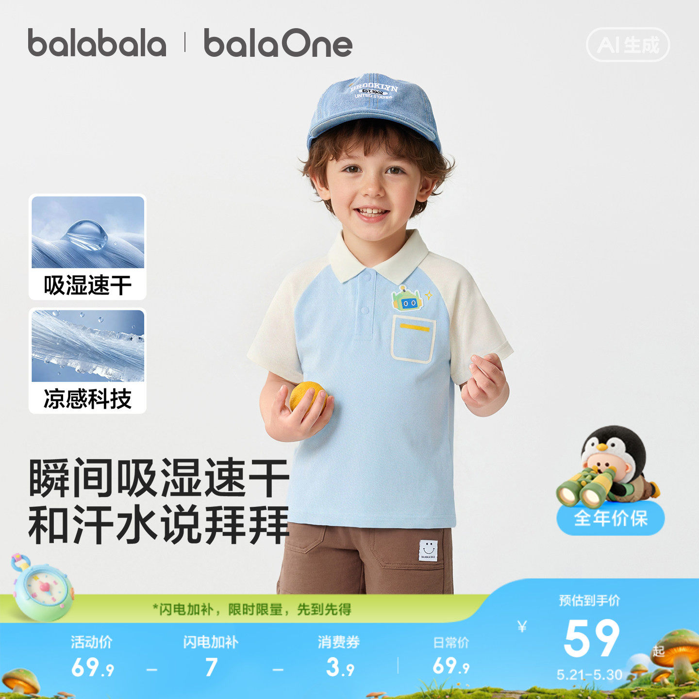 巴拉巴拉童装宝宝短袖t恤男童2026新款夏装时尚插肩袖婴儿上衣萌