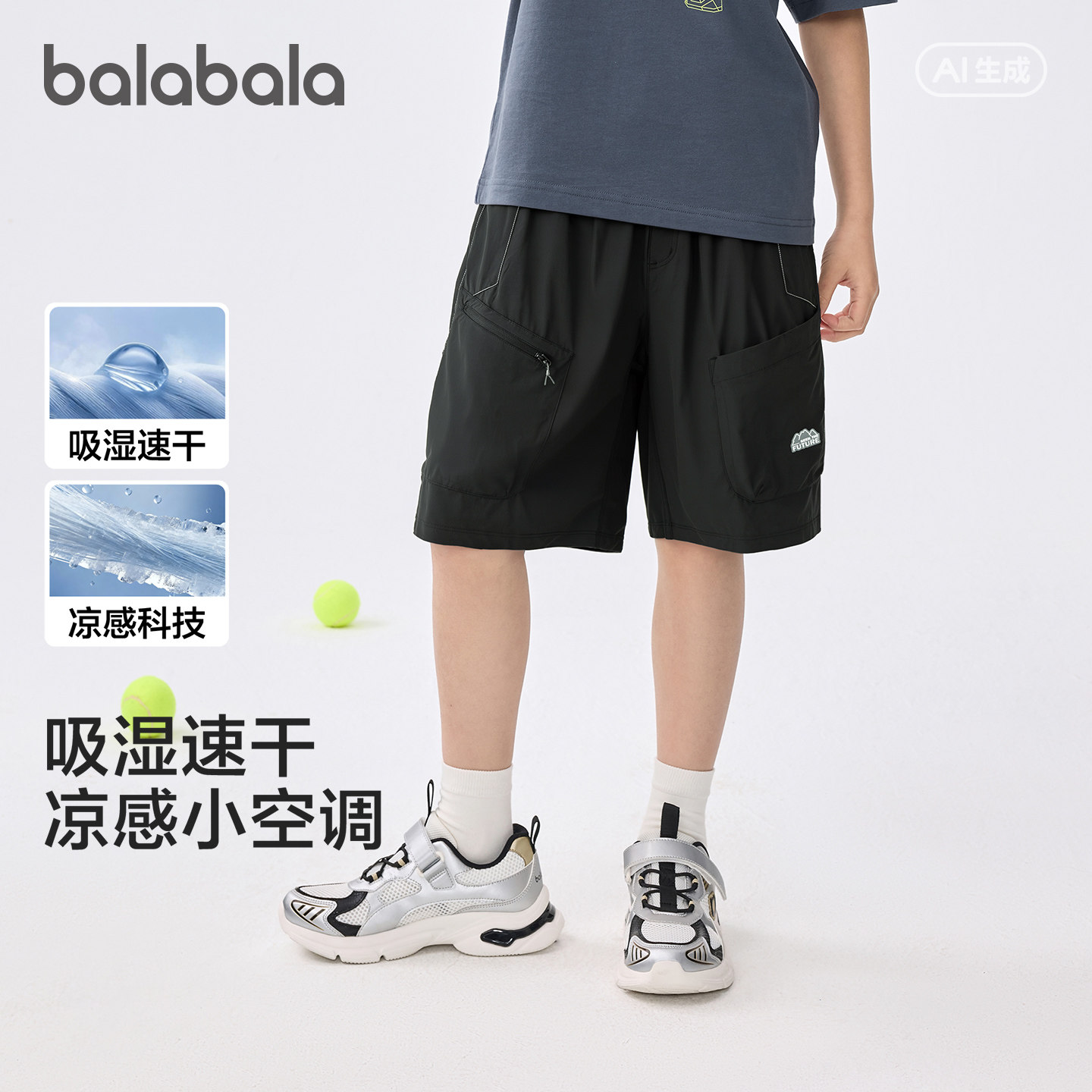 【商场同款】巴拉巴拉儿童中裤男童短裤2026夏装薄款裤子速干凉感