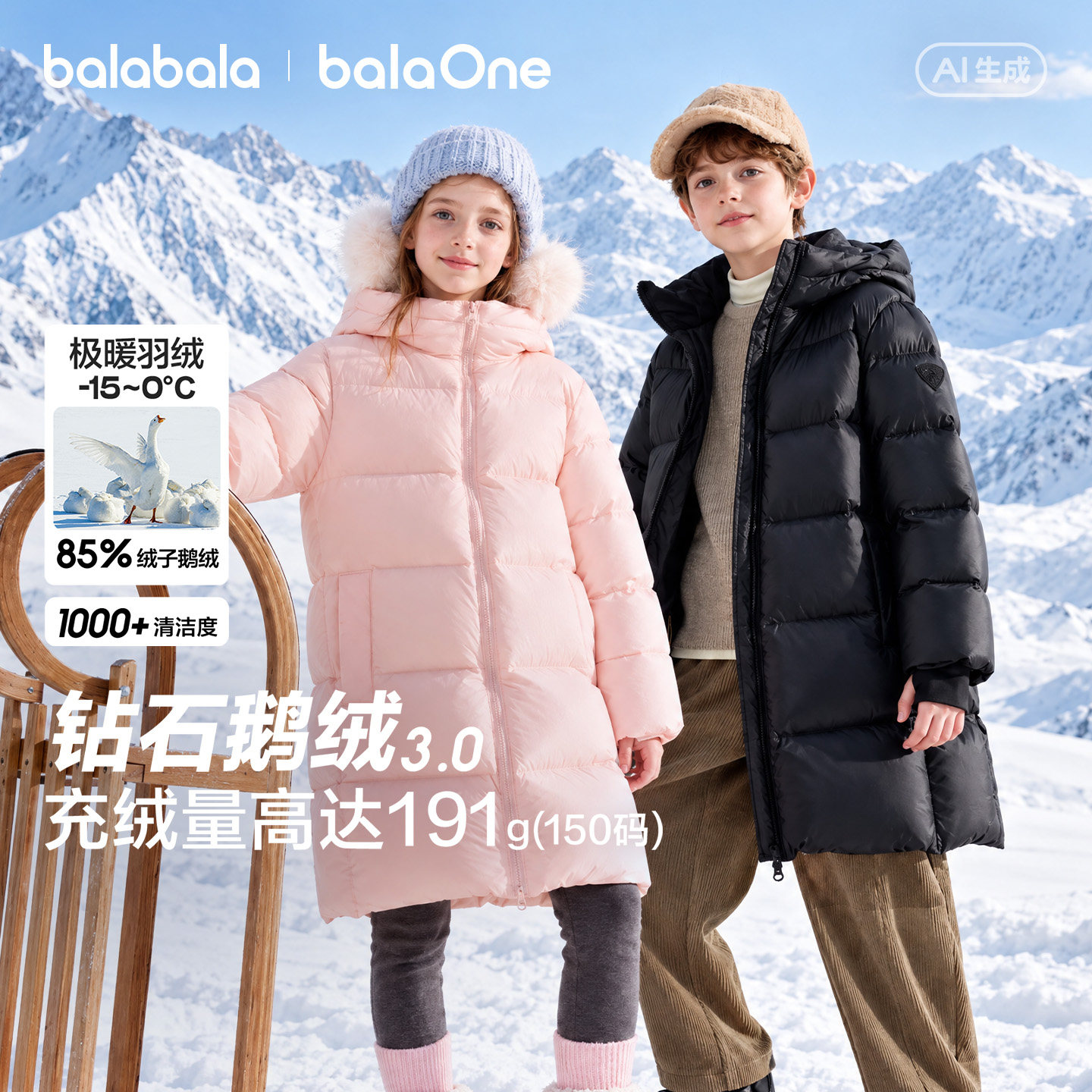 巴拉巴拉儿童羽绒服连帽加厚鹅绒