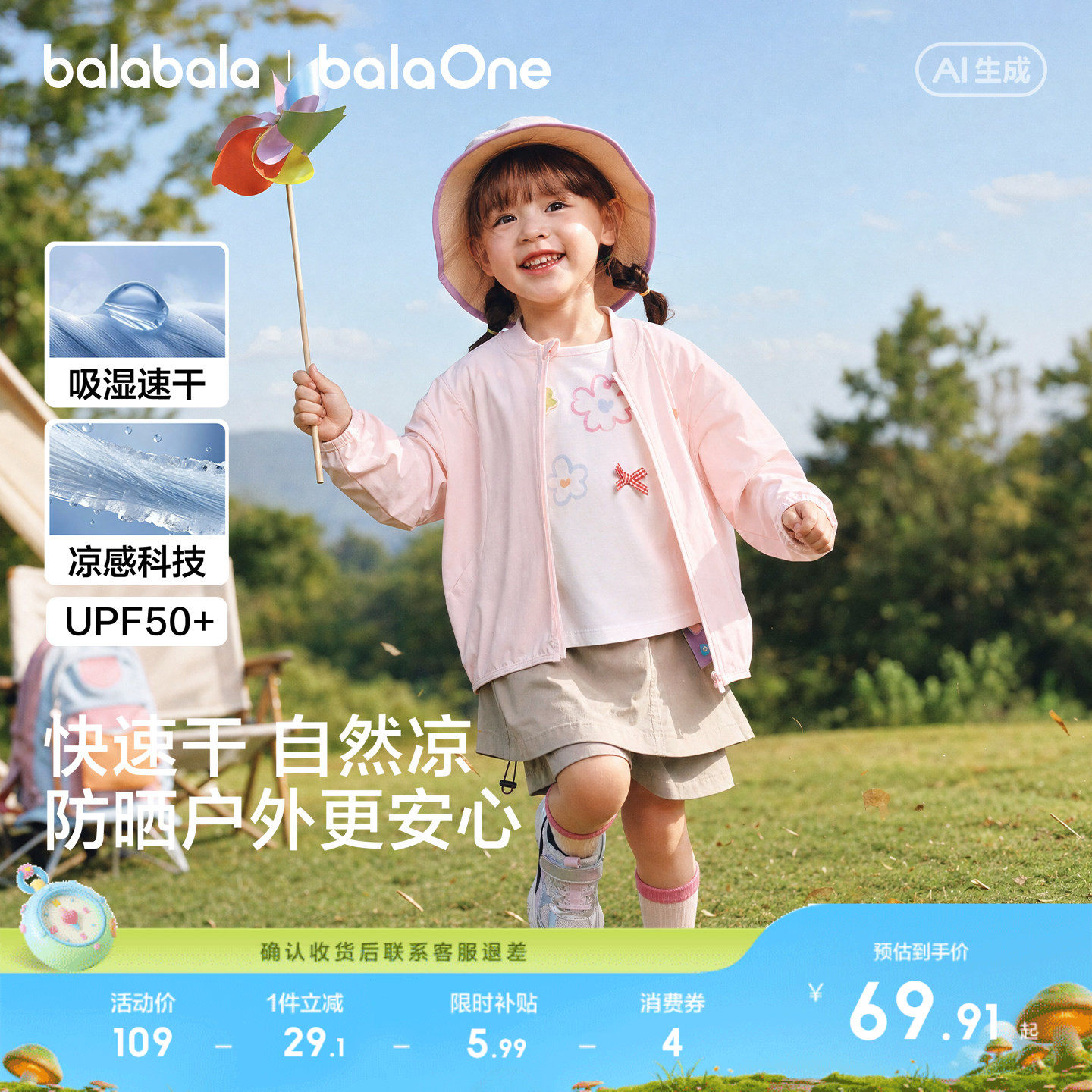 巴拉巴拉童装儿童防晒衣男童女童宝宝外套2026夏新凉感婴儿上衣萌