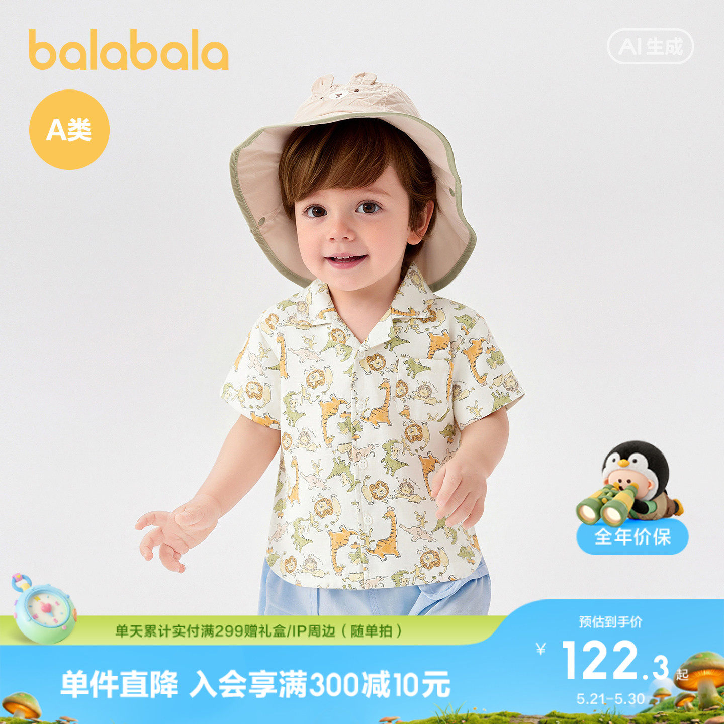 【商场同款】巴拉巴拉童装宝宝衬衫婴儿短袖夏装男童儿童衬衣上衣