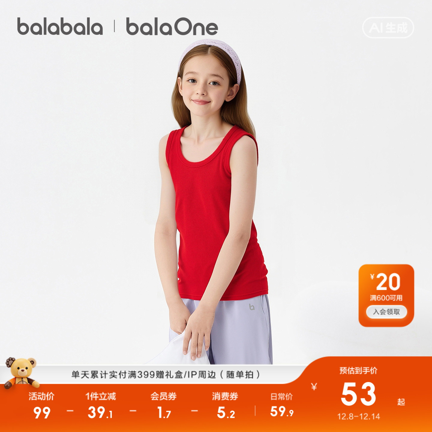 巴拉巴拉balaOne小背心含衬垫