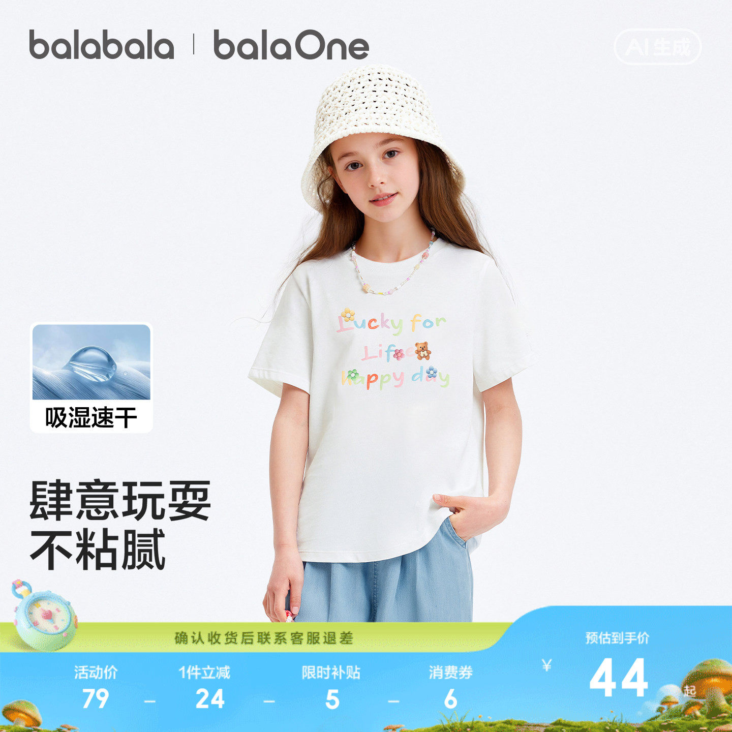 巴拉巴拉童装女童短袖t恤儿童2026新款夏装大童吸湿速干上衣洋气
