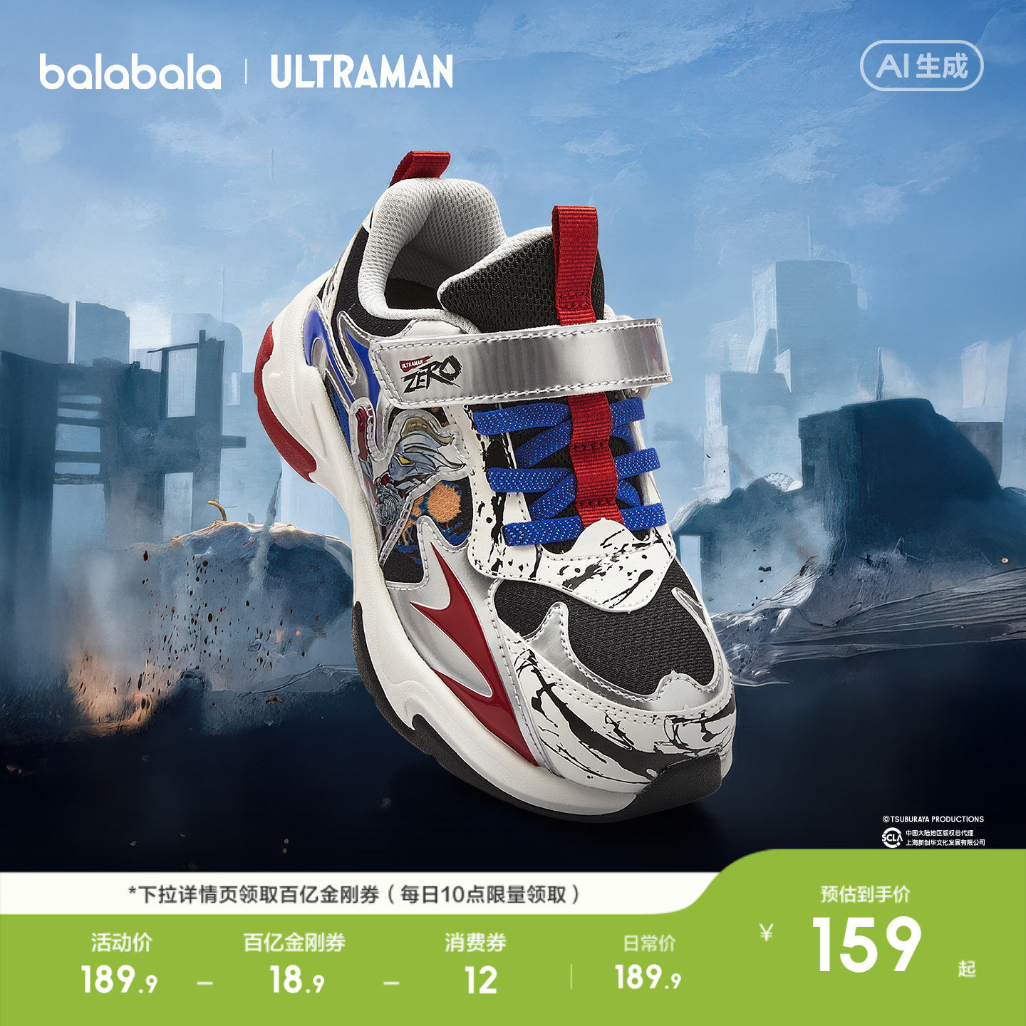 【奥特曼】巴拉巴拉童鞋男童运动鞋春秋2026新透气鞋子老爹鞋跑步