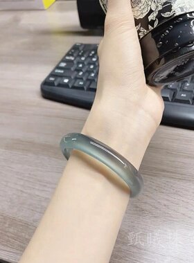 库里蓝手镯天然玉髓手镯子玉石玛瑙玉镯高冰透翡翠少女款小众轻奢