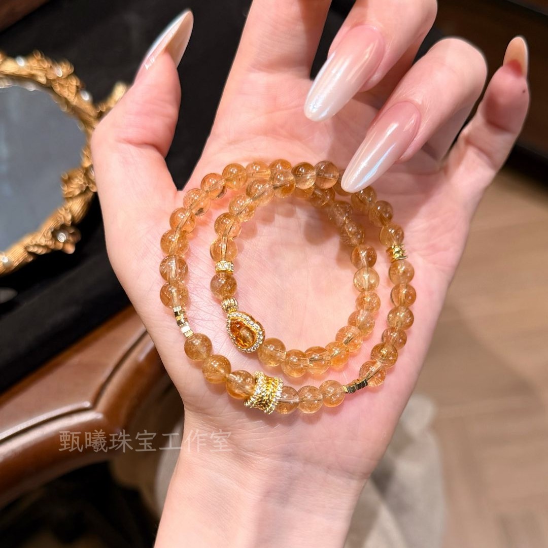 巨富｜天然黄水晶手链女招财转运旺事业黄塔晶双圈手串女友礼物