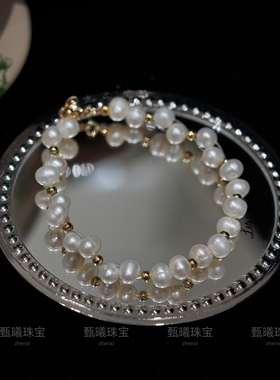 原创｜天然淡水珍珠手链女款甜美国风编织正圆手串送闺蜜礼物饰品
