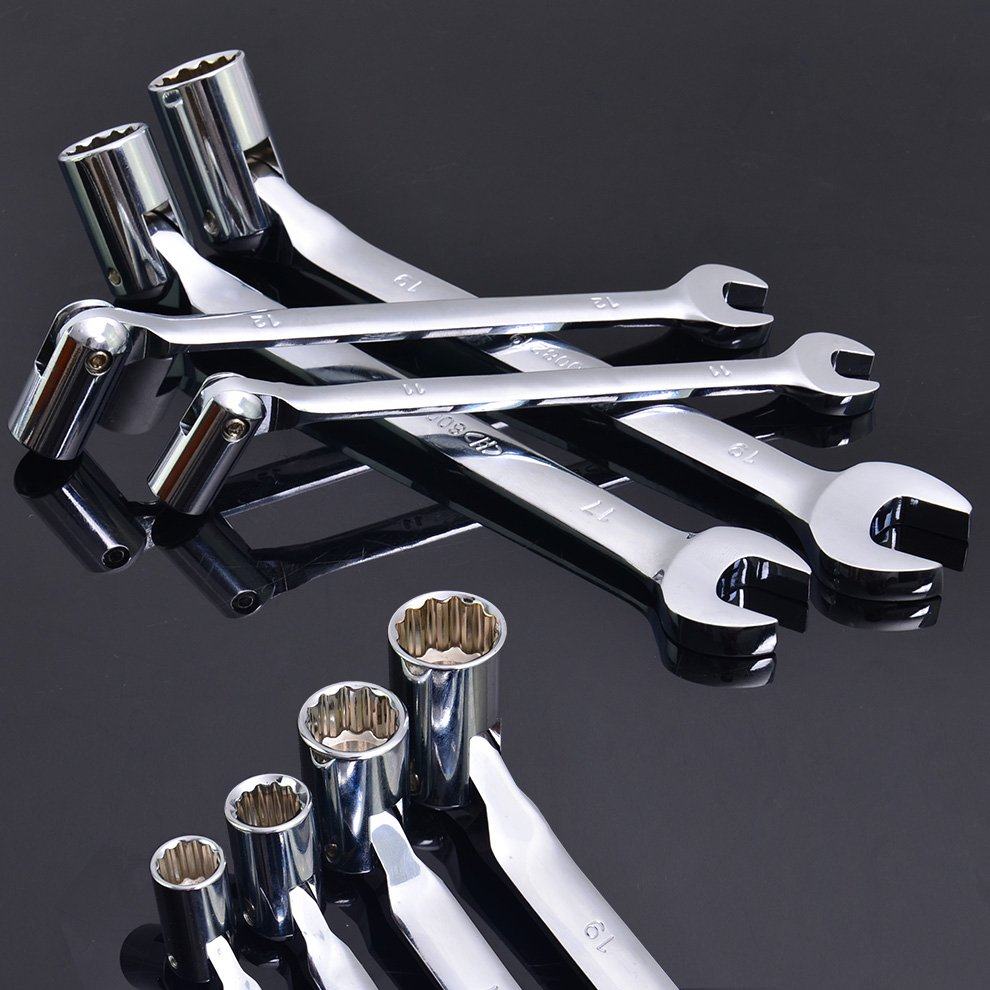 活动头套筒两用板手8-22mm 令卜扳手 套筒开口梅花扳手 汽修工具