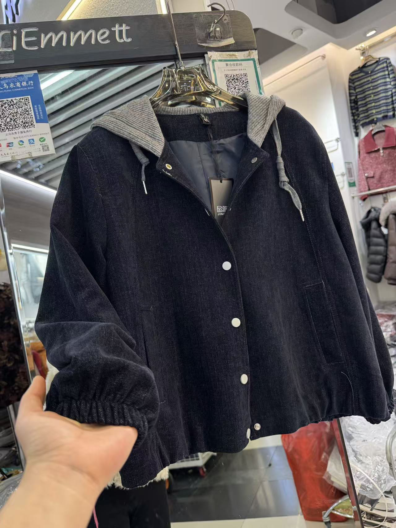 中年妈妈装春款针织拼接连帽牛仔外套洋气上衣减龄夹克短款休闲衫