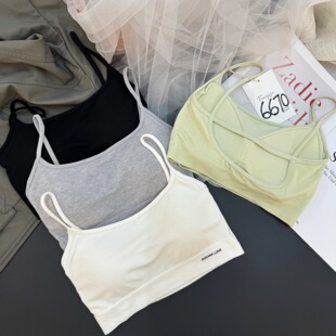 6670辣妹螺纹美背文胸一体小背心夏季 性感抹胸内搭吊带内衣 短款