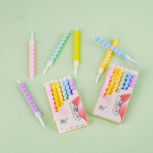 七彩扭曲儿童卡通彩色蜡烛生日蛋糕装 浪漫心旋蜡烛 饰 花样烘焙