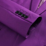 主推男士镂空西服三件套双排扣纯色外贸跨境7110-紫色p188，男装西服套装，星座103C（原1616-1）