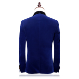 外单供货修身丝绒西服两件套男结婚礼服主持86700-2*P300蓝色，男装西服套装，星座103C（原1616-1）