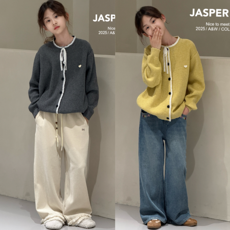 JASPER正版韩国童装2025秋冬款女童针织开衫韩版儿童毛衣外套亲子