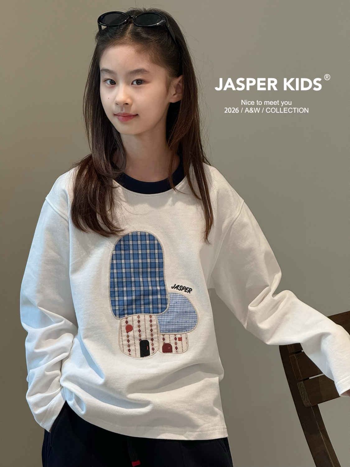 JASPER正版波拉童装2026秋女童蘑菇长袖T恤中大童韩版打底衫亲子