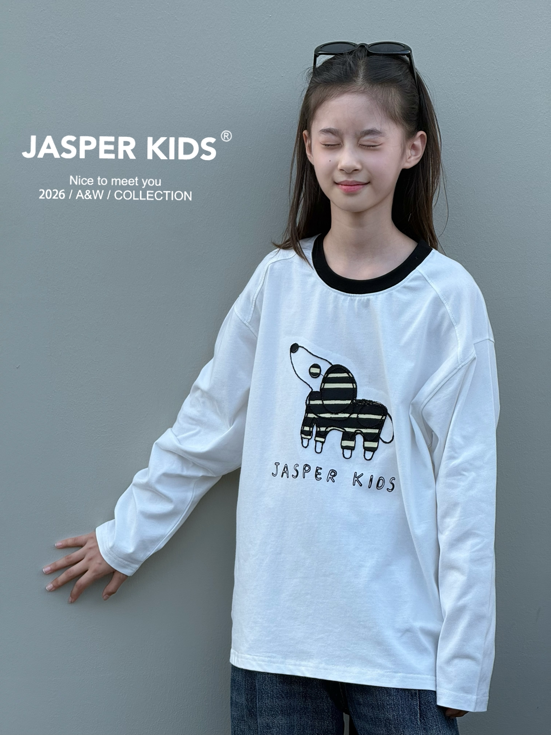 JASPER正版波拉童装2026秋款男女童韩版长袖T恤中大童打底衫上衣