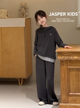 JASPER正版2025秋冬装女童姜暖绒套装韩版儿童两件套阔腿裤亲子潮