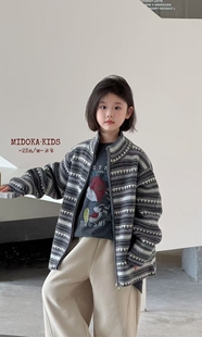 米多MIDOKA童装2025冬装儿童费尔岛复古羊绒开衫男女童亲子毛衣潮