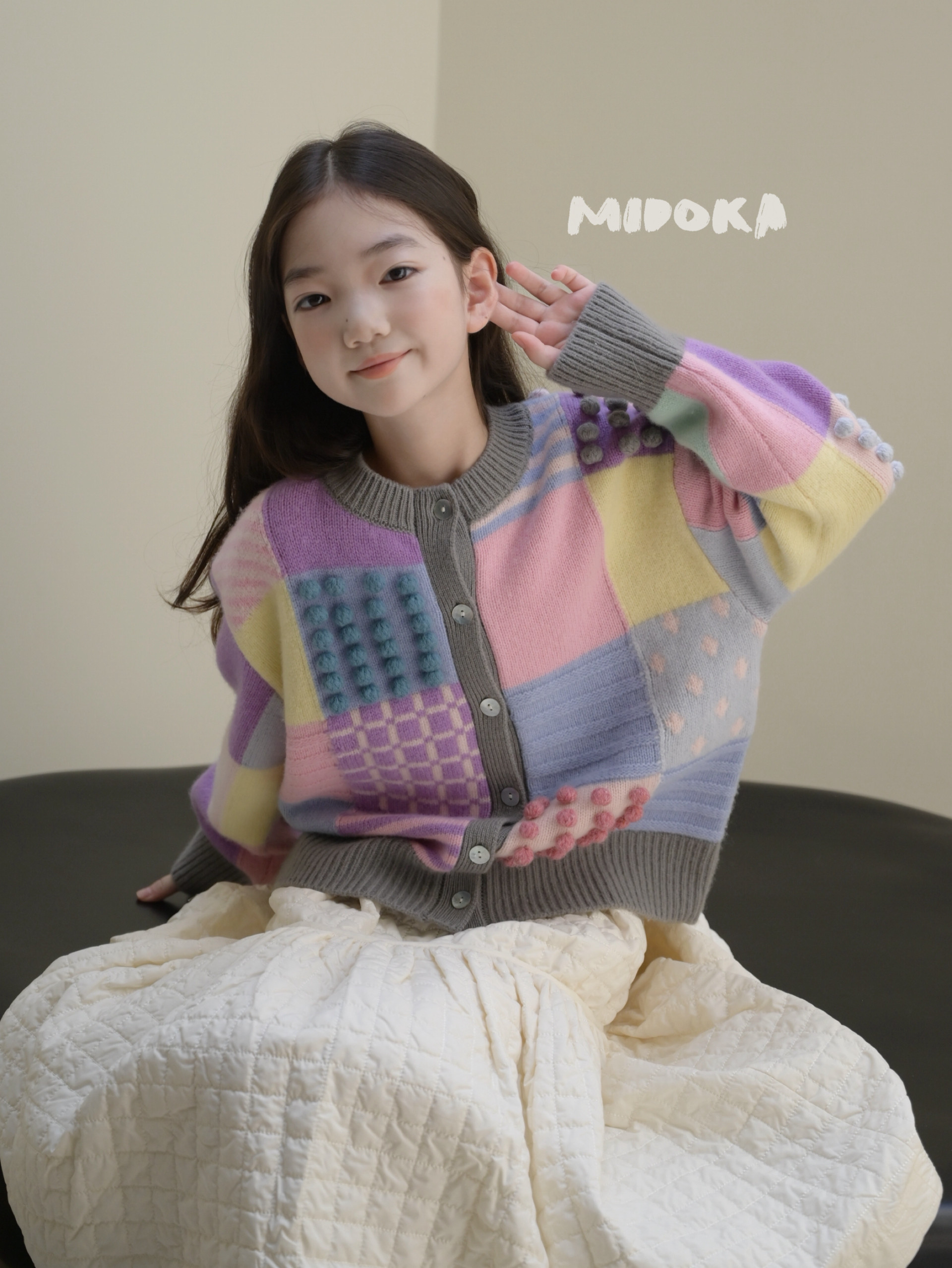 MIDOKA米多羊绒衫2026秋冬韩版拼色羊毛开衫女童洋气针织外套亲子