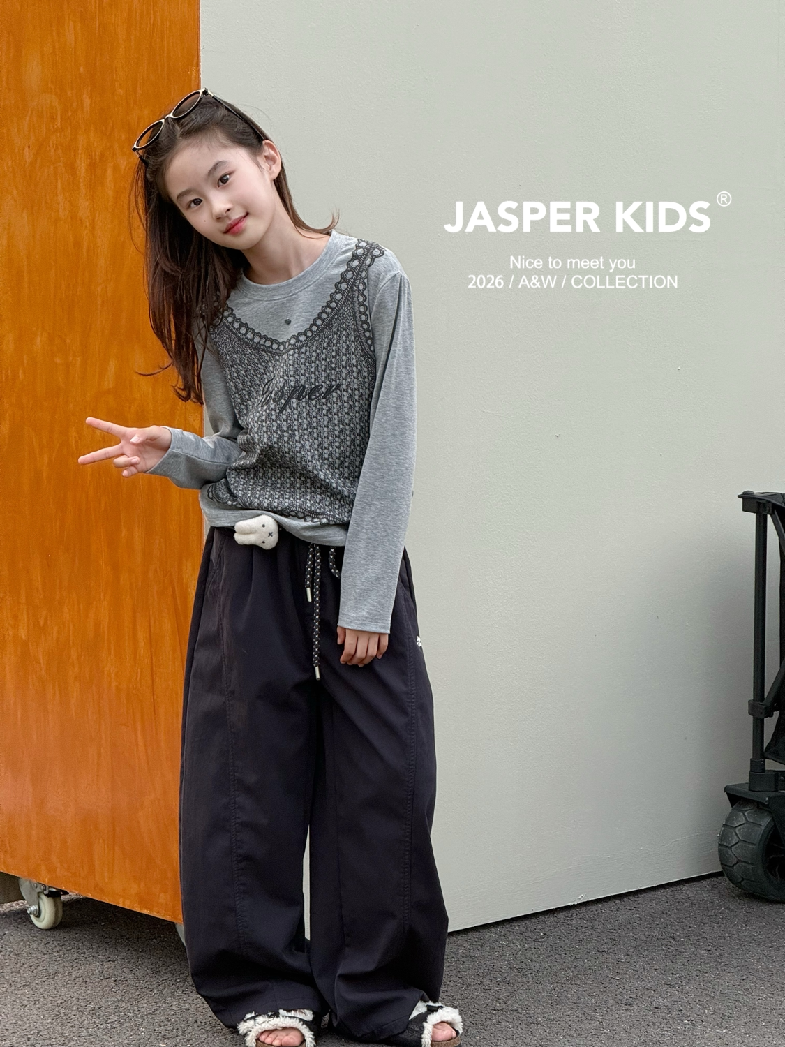 JASPER正版波拉童装2026秋款女童长袖T恤中大童韩版打底衫上衣潮