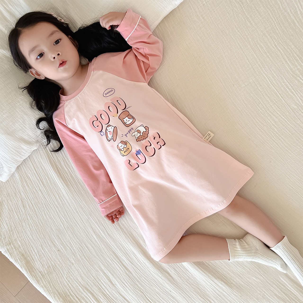 薄款秋天纯棉长袖公主风儿童睡裙