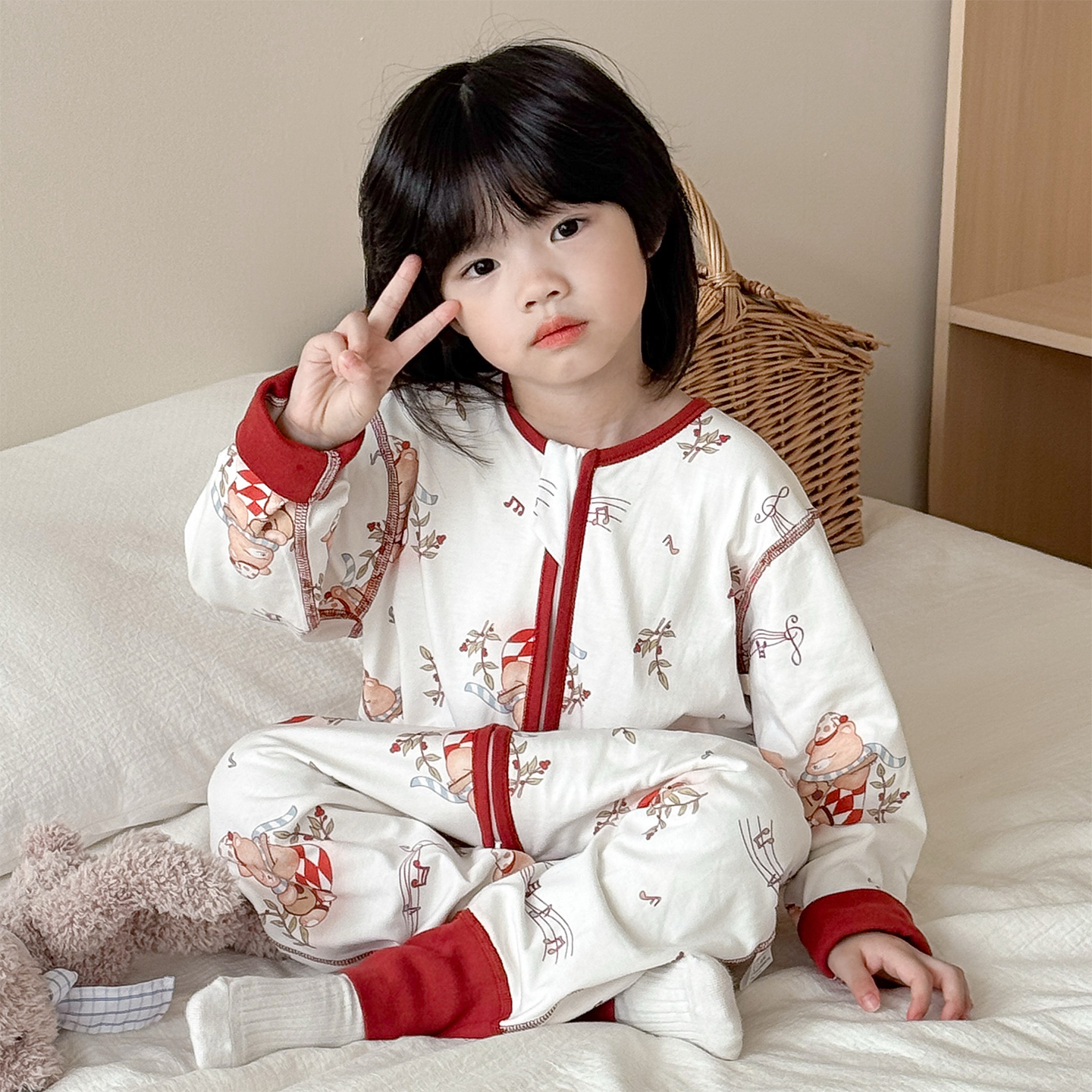 双层纯棉宝宝连体睡衣春秋冬款儿童温感棉睡袋男宝四季通用防着凉