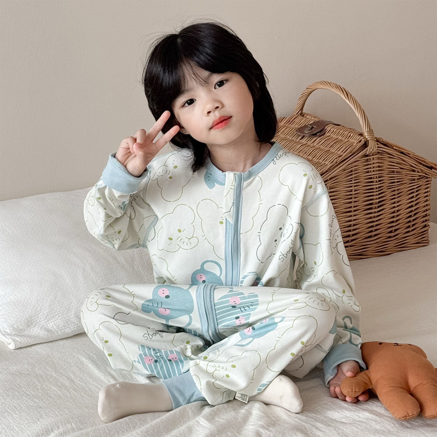 纯棉儿童连体睡衣春秋季A类宝宝睡袋防着凉男女童春秋家居服全棉图片