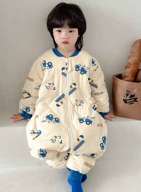 儿童连体睡衣秋冬季防着凉宝宝分腿睡袋夹棉加厚男女童纯棉连身衣