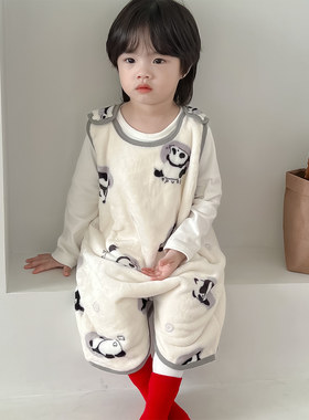 无袖法兰绒婴儿睡袋秋冬儿童背心式睡袍宝宝连体衣保暖护肚防踢被