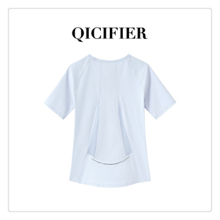 新款网纱拼接瑜伽服短袖透气冰感休闲修身运动健身瑜伽上衣女